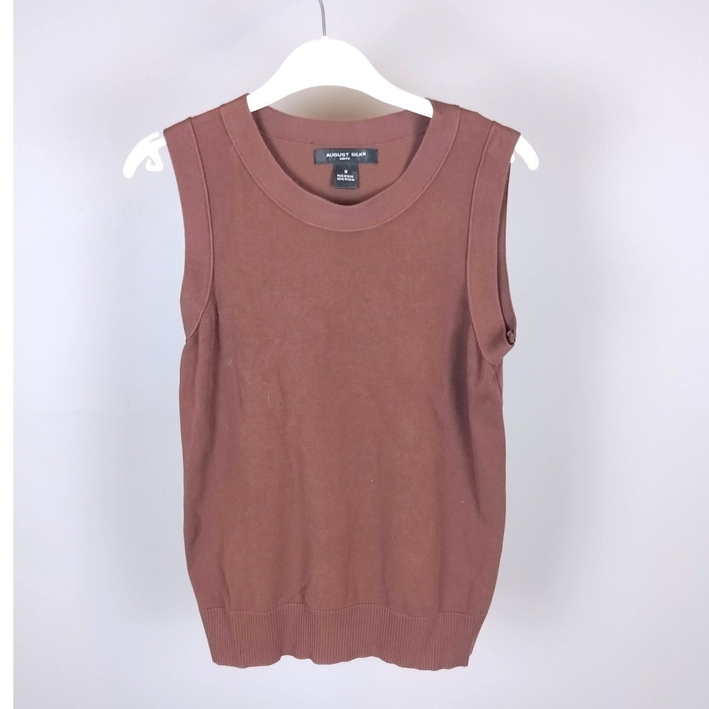 August Silk Knit Shell Sleeveless Sweater Women Medium Brown Crew Neck Layering‎